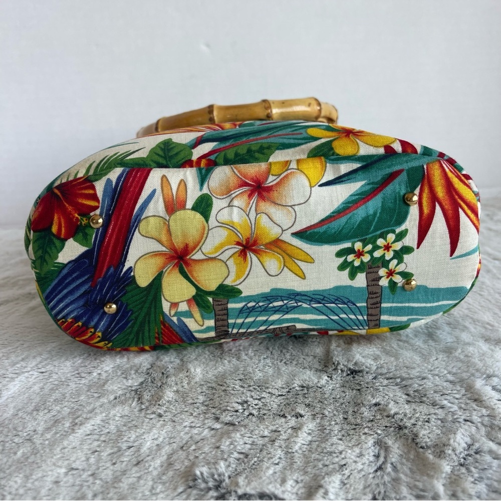 Vintage Tidy Tropical Print Tote Bag with Bamboo Handles Made In The USA - Picture 9 of 16